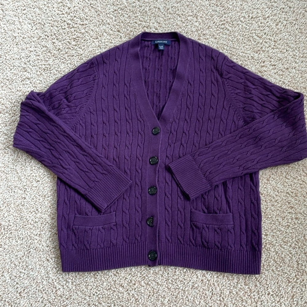 Lands' End Purple Cable Knit Cardigan
